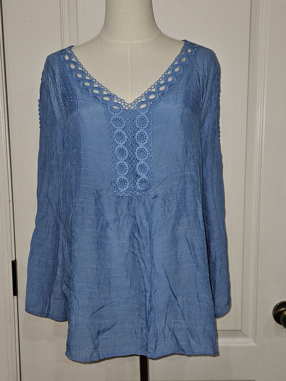Counterparts Sky Blue Crochet-Trim V-Neck Tunic